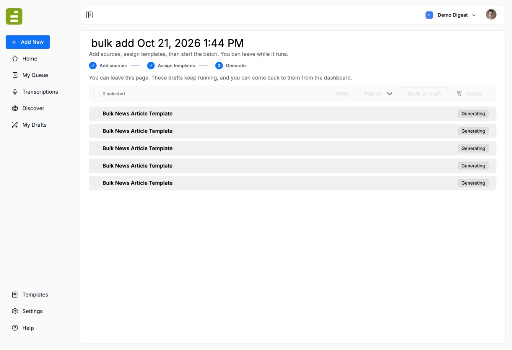 Generate step with five drafts still running